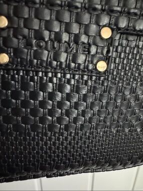 Black Woven Leather Women’s Bag with Stud Accents